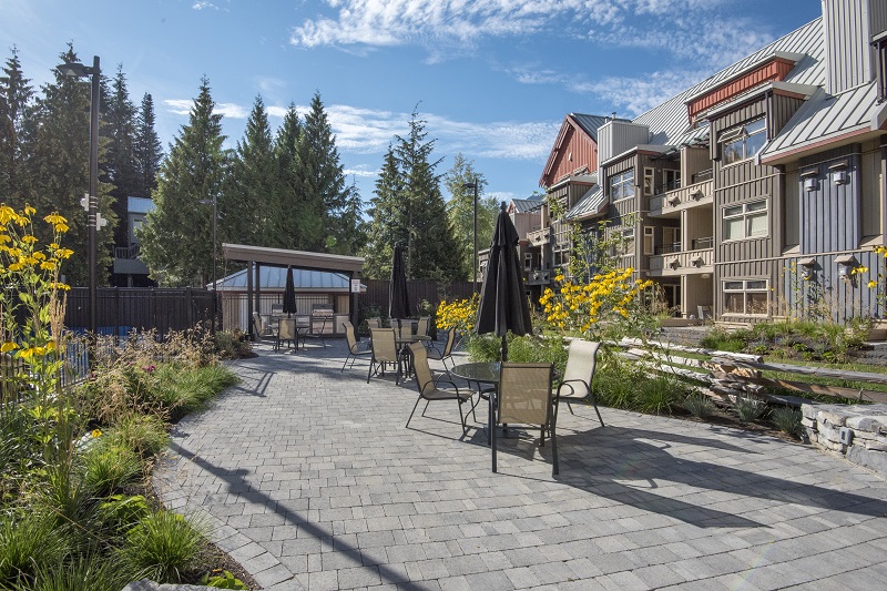 Lake Placid Lodge shared patio area in summer